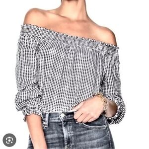 Rag & Bone Black White Gingham Off Shoulder Top Size Medium